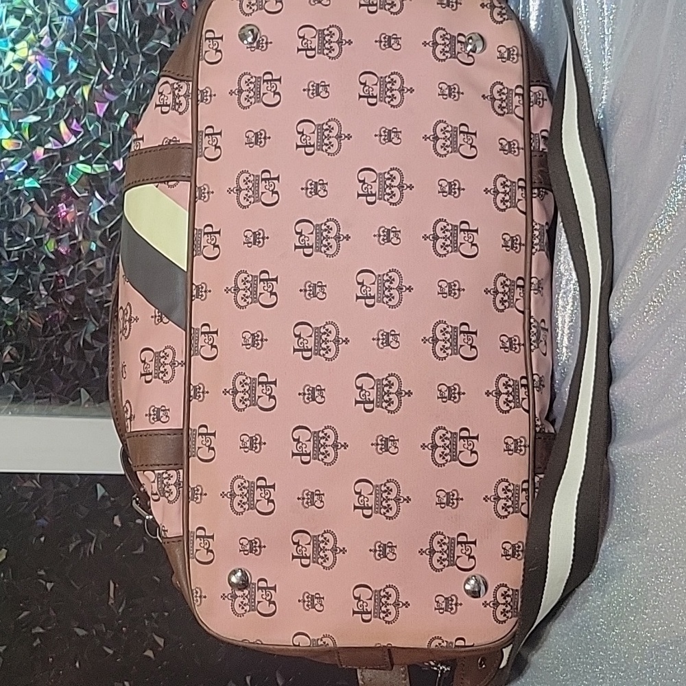 Y2K Vintage Juicy Couture Pink Monogram Brown Leather Duffle Bag Train Case Set - Picture 11 of 16